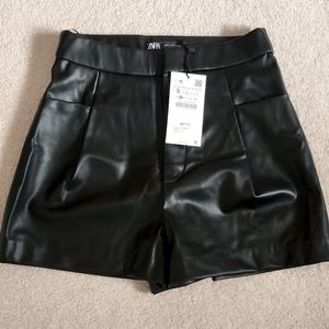 ZARA Faux Leather Black Shorts S NWT